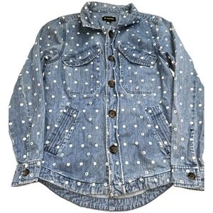 Men Zanerobe Button‎ Up Jacket Denim Blue Pockets EUC Dot Pattern